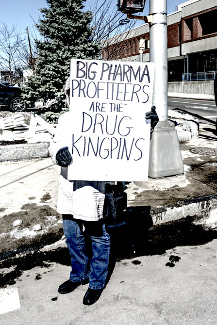 Protest poster against pharmacy companies.